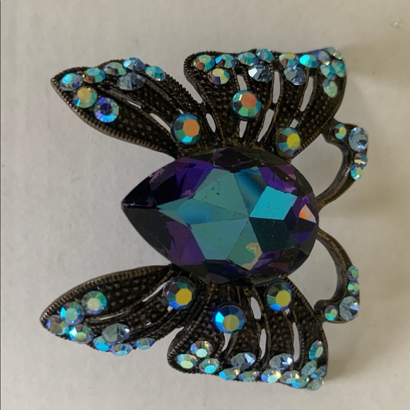 Large shiny blue crystal butterfly brooch pin back - Picture 13 of 13
